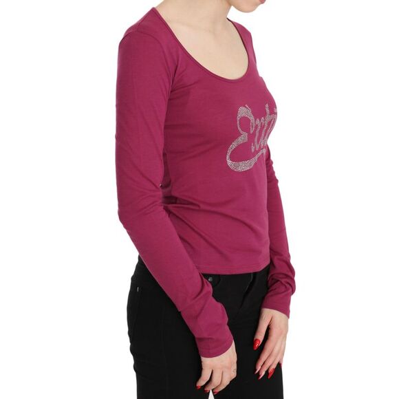 Exte Long Sleeve Scoop Neck Tee Rhinestone Detail Women Pink Tops & T-Shirts - Picture 2 of 5